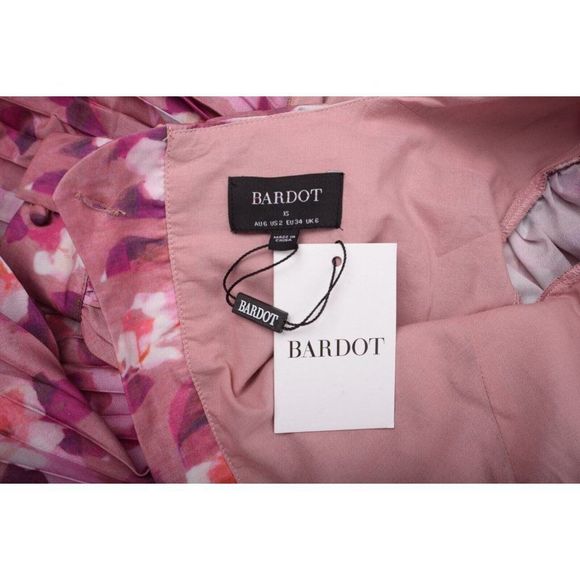 Bardot Womens Pleated Cut-Out Midi Dress Pink Purple Garden Floral NWT - Picture 7 of 8
